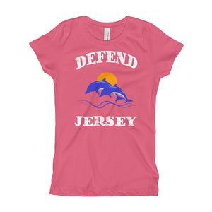 Defend Jersey Dolphins Color Girl's T-Shirt w/White Design