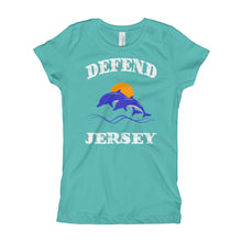 Defend Jersey Dolphins Color Girl's T-Shirt w/White Design